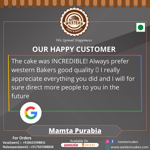 Google Review by Mamta Purabia For Western Cakes